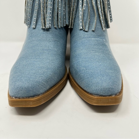 Sugar Light Blue Fringe Ankle Boots - Picture 5 of 11
